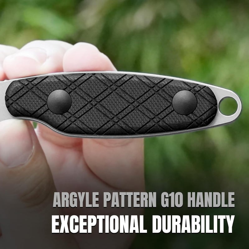 KIZER سكين موسكرات ثابتة الشفرة، 3.15 إنش شفرة D2 سكين EDC نمط أرجايل مقبض G10 أسود سكاكين عنق للرجال والنساء، سكاكين للصيد في الهواء الطلق، التنزه، البقاء، والتخييم مع غمد، 1064M3 - Image 3